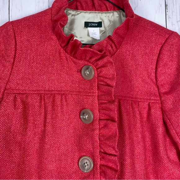 J. Crew Womens Blazer Jacket Size 0 Wool Ruffles Coral Red 3 Button - Picture 2 of 11